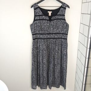 Sundance Black White Floral Sleeveless Midi Cotton Dress